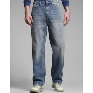Men Wide Leg High-Rise Highly Distressed Heavy Fade Jeans