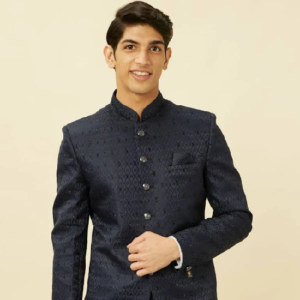Men's Sapphire Blue Ogee Patterned Suit