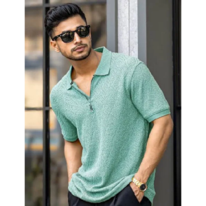 Maniac Men Self Design Polo Collar Cotton Oversized T-shirt