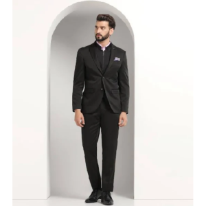 Three Piece Black Textured Formal Suit